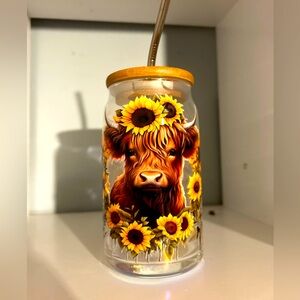 16 oz NEW Handmade Glass Cup With Wooden Lid